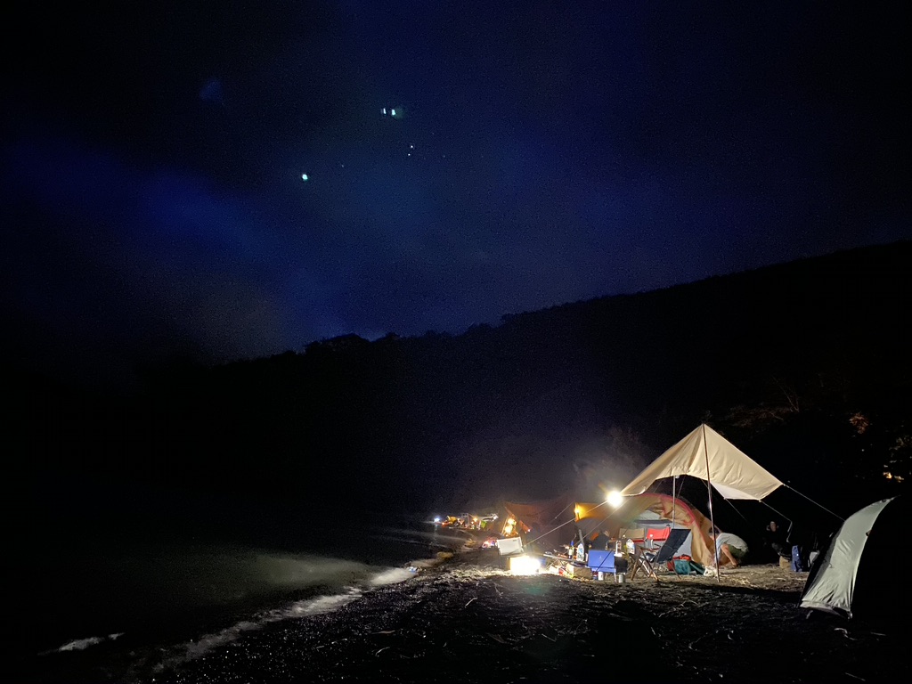 Lakeside site at night