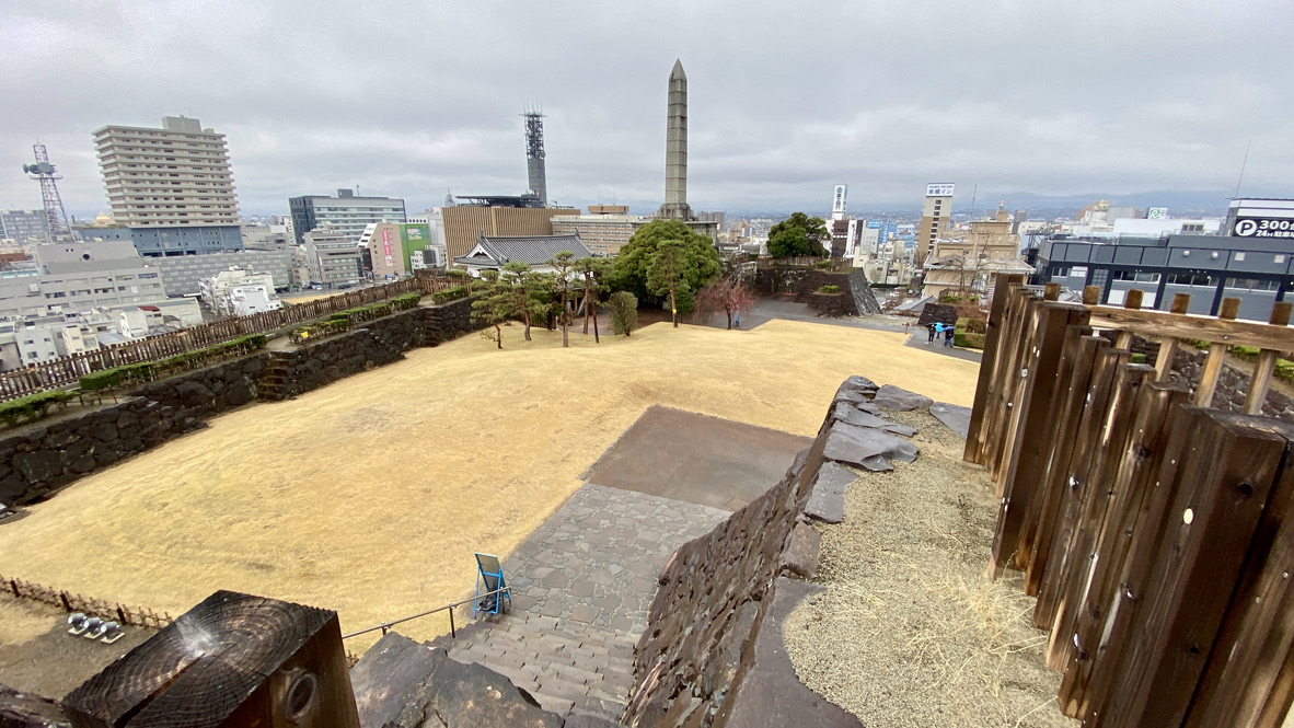 Looking over the castle keep area from the castle tower