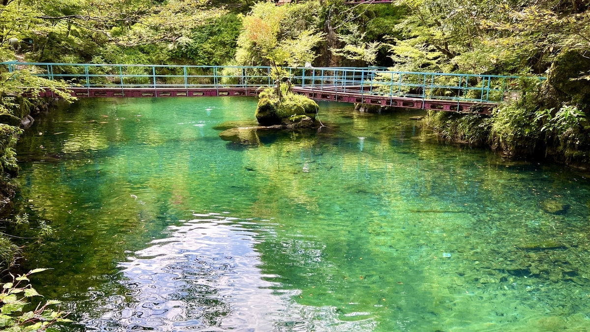 高知県の白龍湖。緑と水に包まれた幻想的な自然空間。吊り橋と湖が調和する絶景スポット