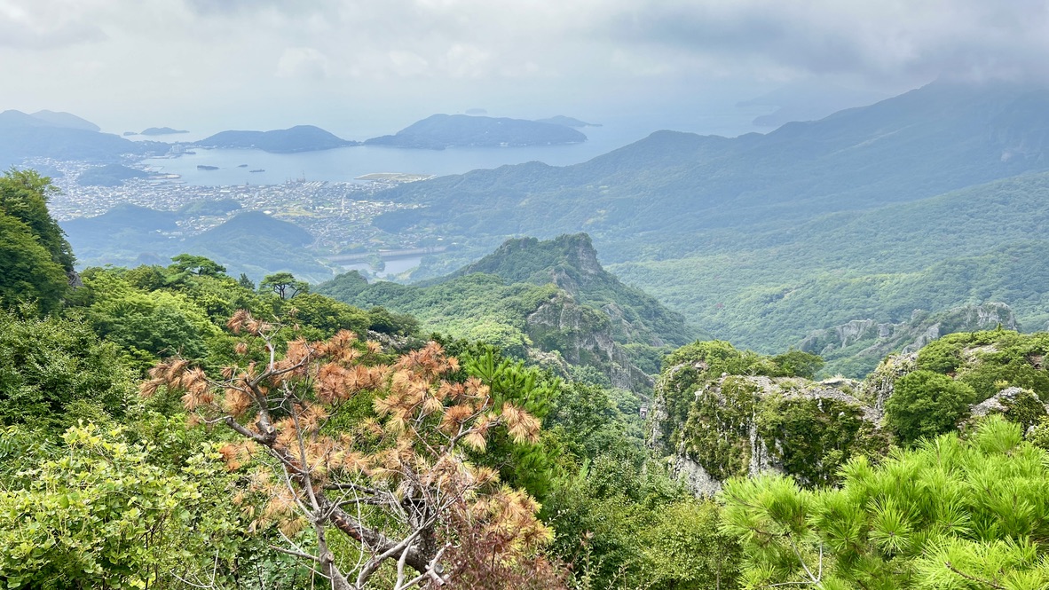 以濑户内海和群山为背景的寒霞溪奇岩群