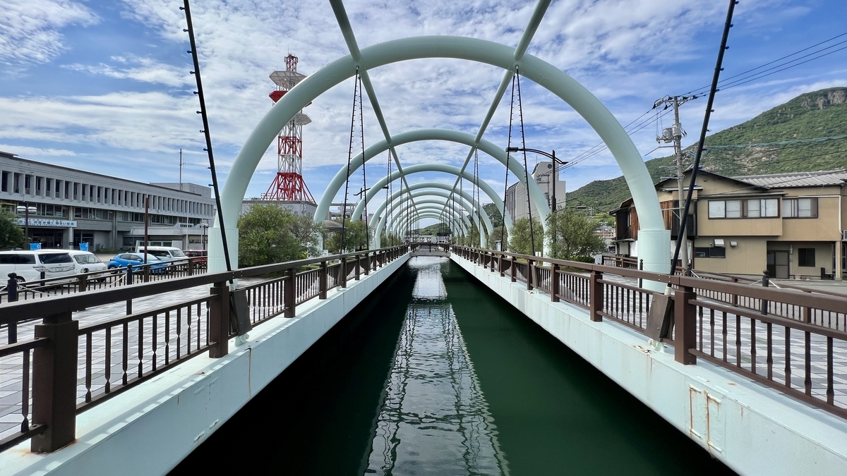 View of the narrow waterway from Eitaibashi Bridge at Dofuchi Strait