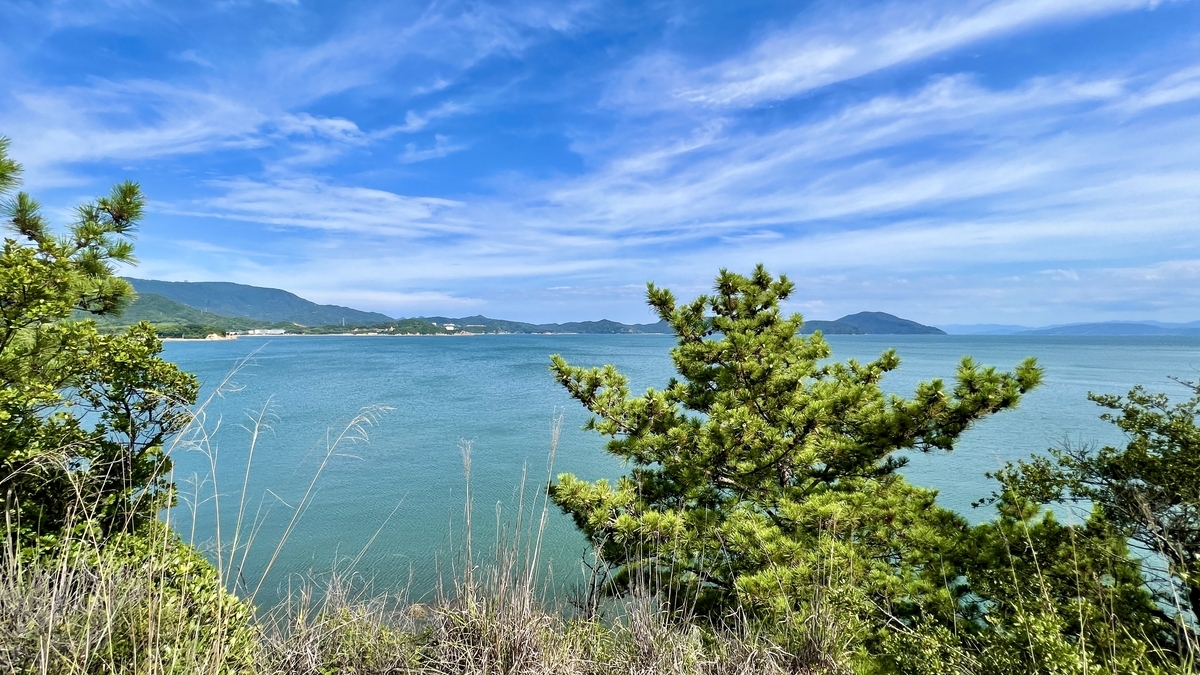Beautiful vista of the Seto Inland Sea and blue sky from Yakusoku-no-Oka Observatory