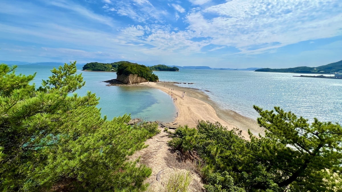 Sweeping view of Angel Road and the Seto Inland Sea from a high vantage point