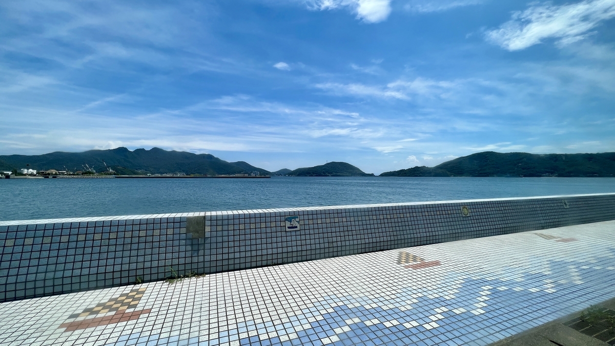 View of the Seto Inland Sea and sky from the bus window.