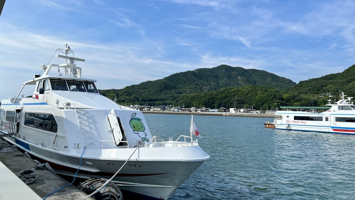 High-speed boat bound for Takamatsu docked at the pier.