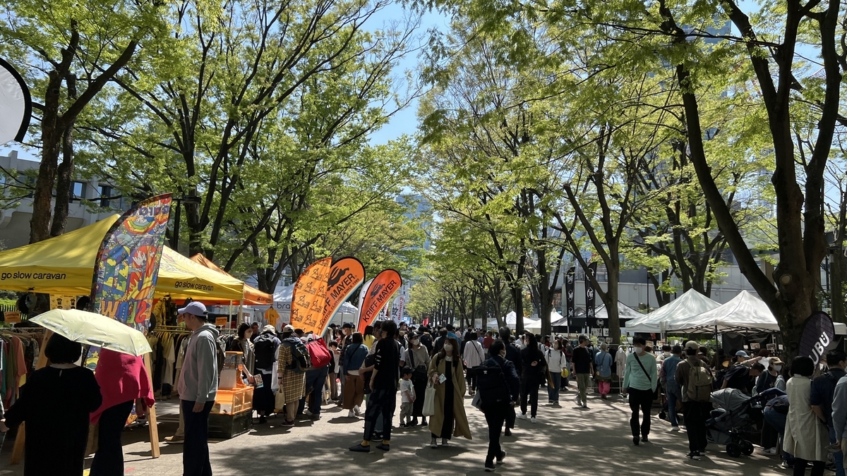 Many stalls set up along Keyaki Namiki in front of NHK Hall