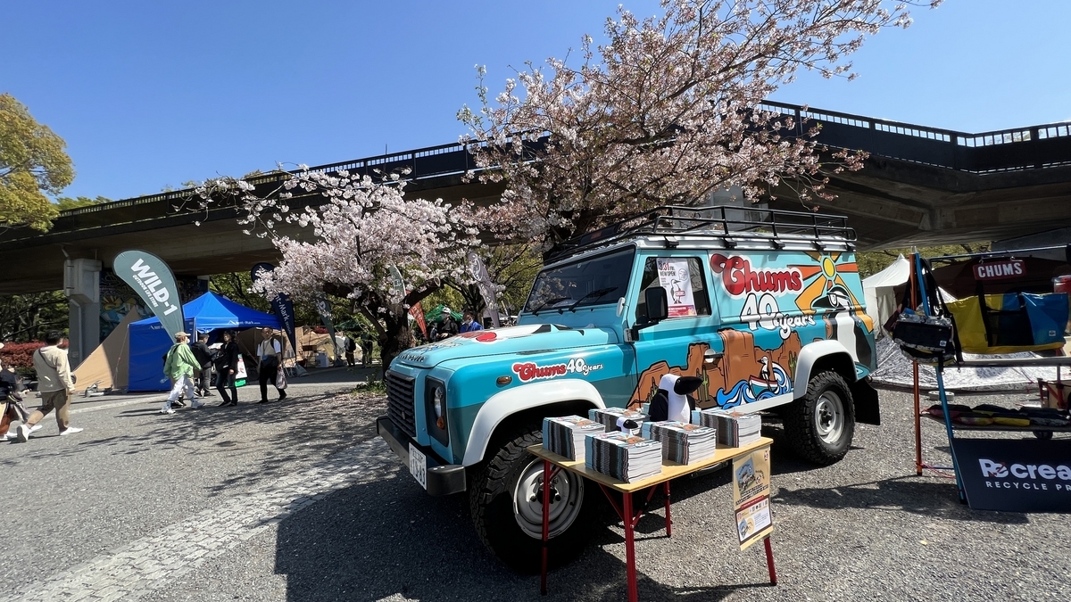 CHUMS car under cherry blossoms