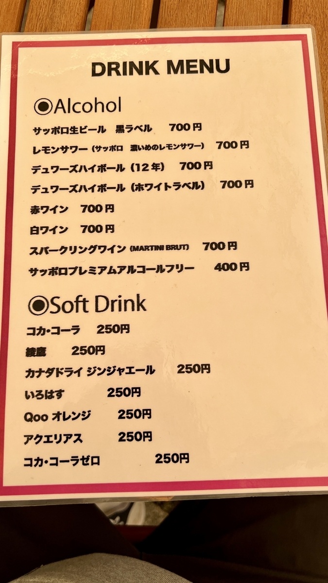 Carta de bebidas del Craft Gyoza Lounge