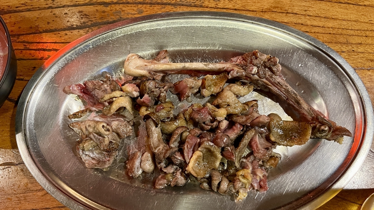 从骨头上剔下的烤鸡腿盘装