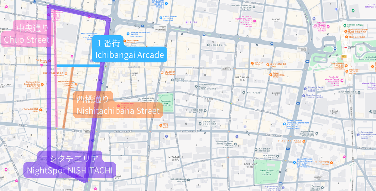Map highlighting the location of Ichibangai within Nishitachi