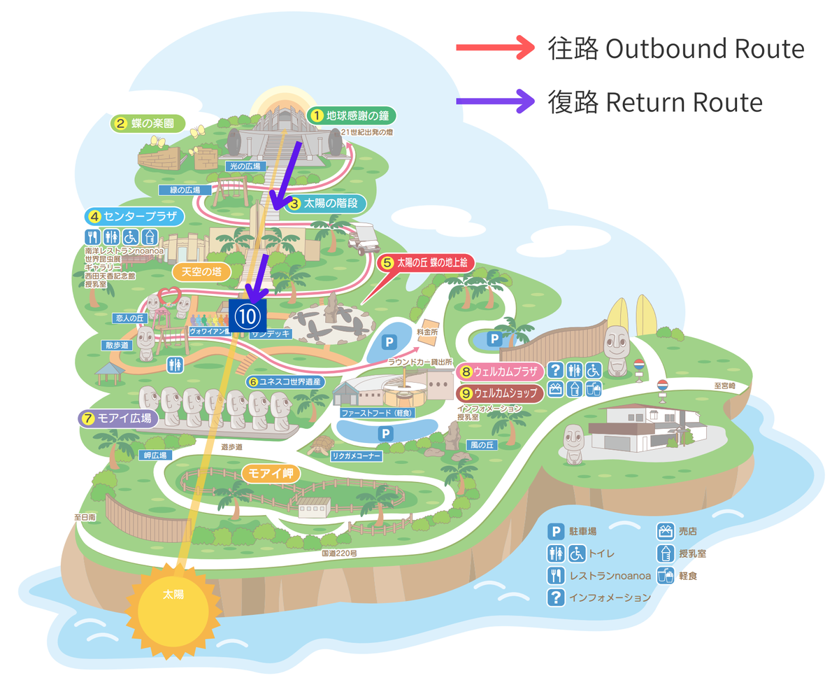 サンメッセ日南のサンデッキの位置を示す園内マップ
