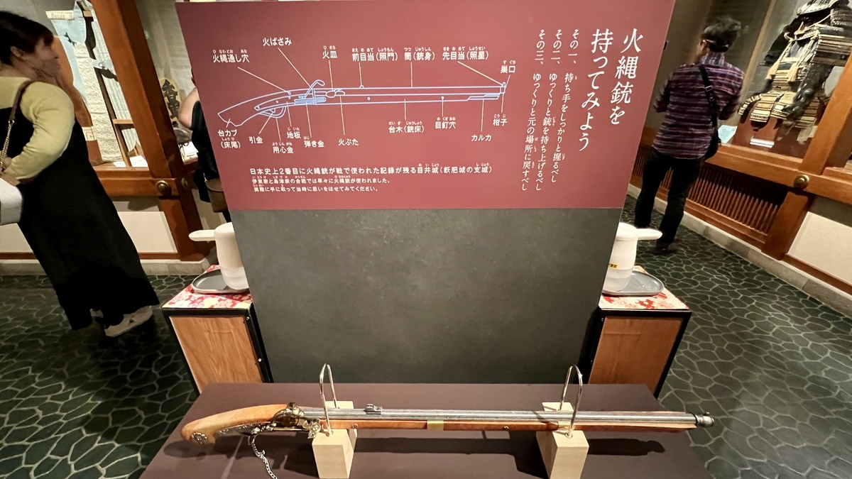 นิทรรศการลงมือทำปืนไส้ตะเกียงพร้อมคำอธิบายบนฐาน