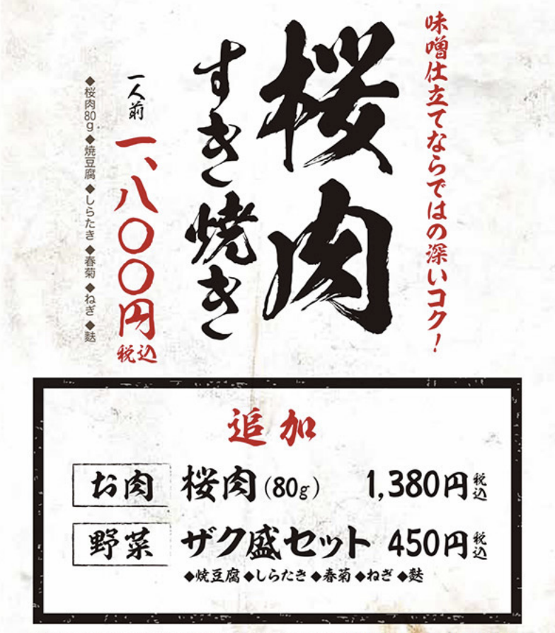 樱肉寿喜烧价格和追加食材说明