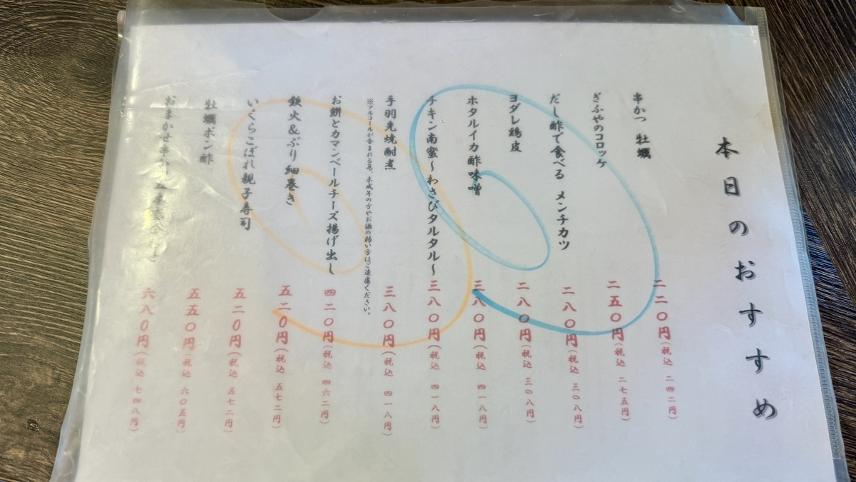 Recommended Menu
