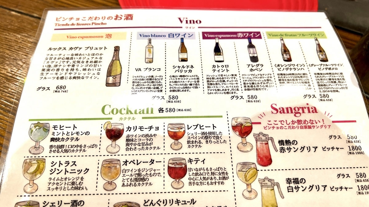 Drink menu