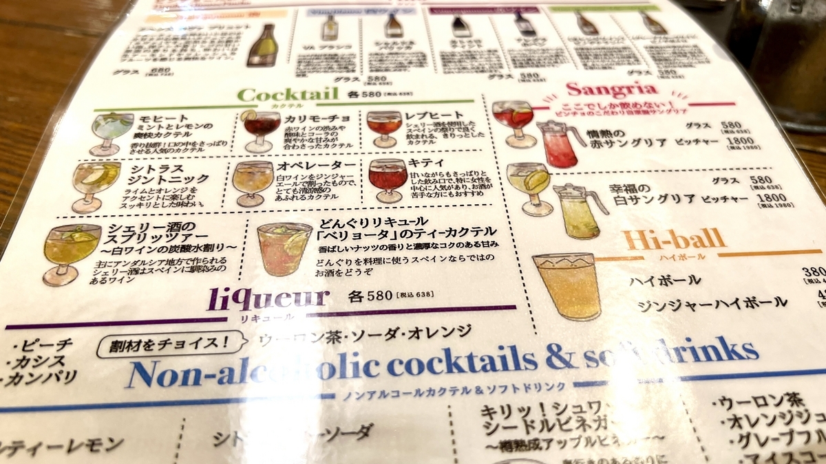 Drink menu