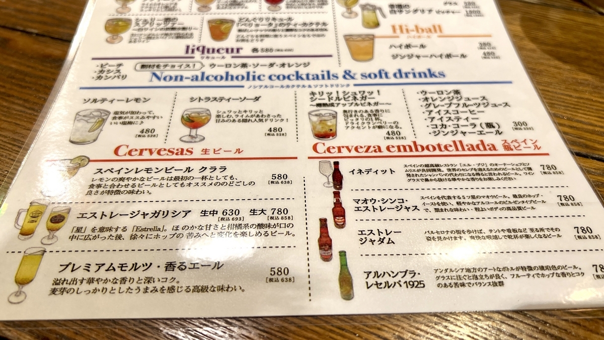 Drink menu