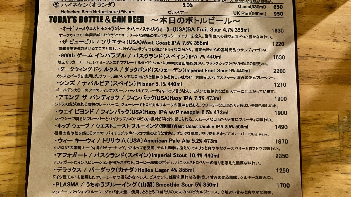 Beer Menu