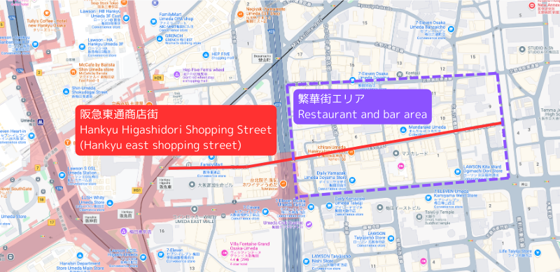 Hankyu Higashi-dori Shopping Street Area Map