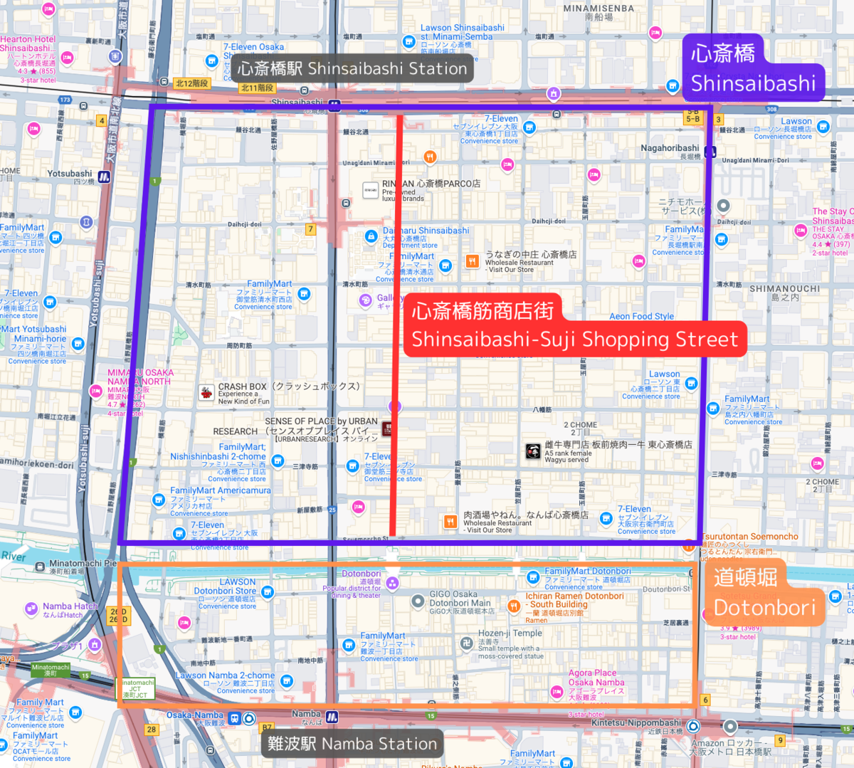 Shinsaibashisuji Shopping Street Map