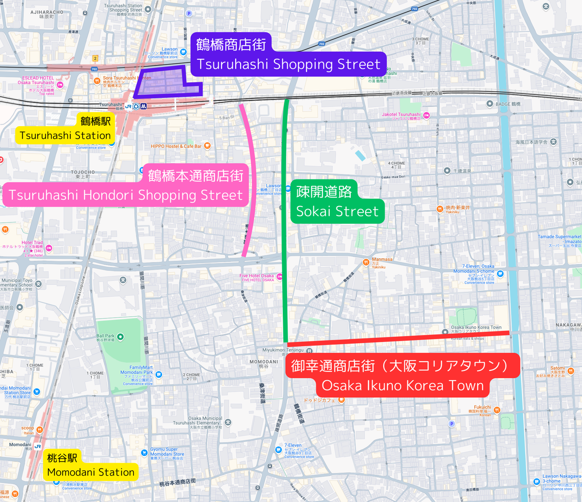 Osaka Tsuruhashi Korea Town Area Map