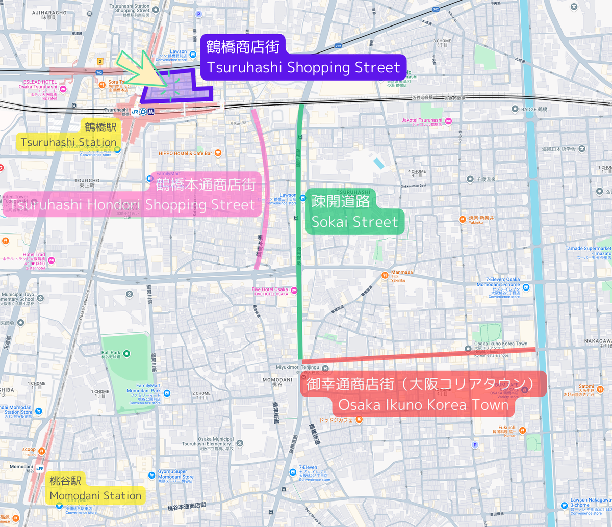 Tsuruhashi Shopping Street Location Map