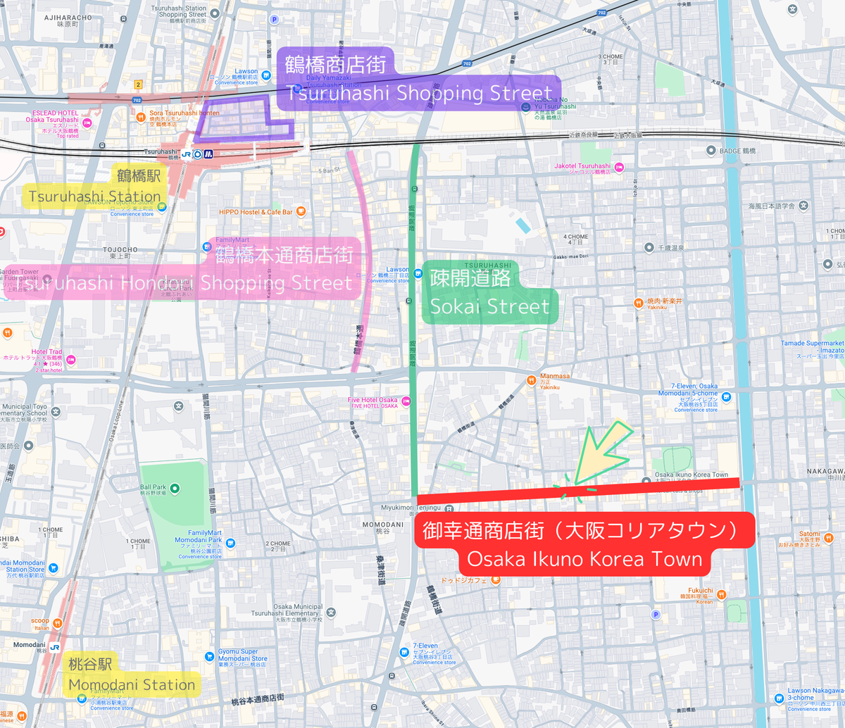 Osaka/Ikuno Korea Town Location Map
