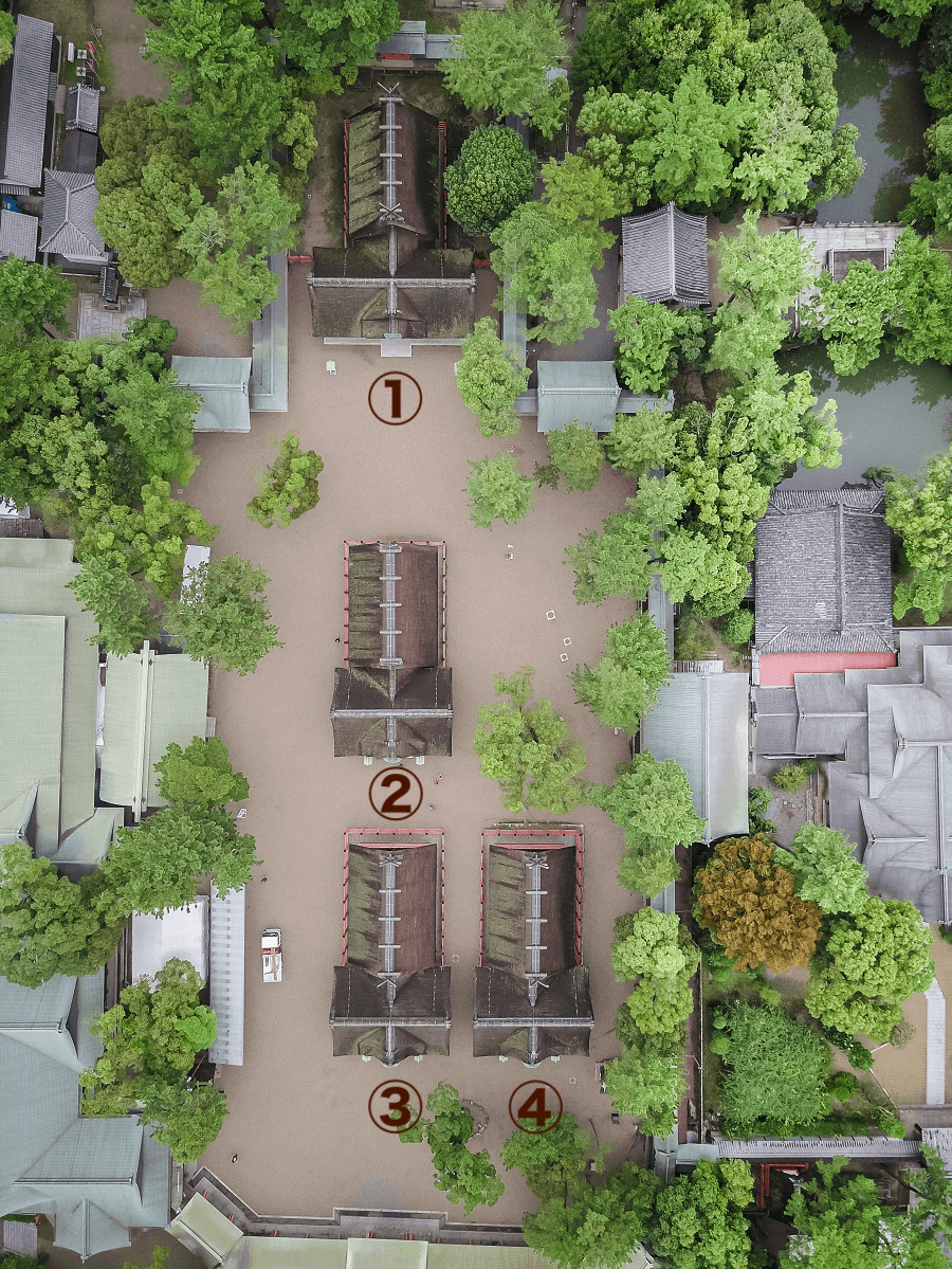 Top view of the 4 main halls