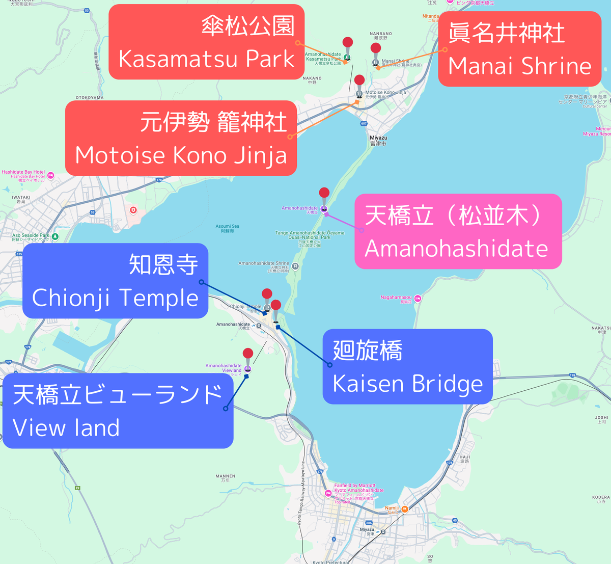 Amanohashidate Tourist Spot Map