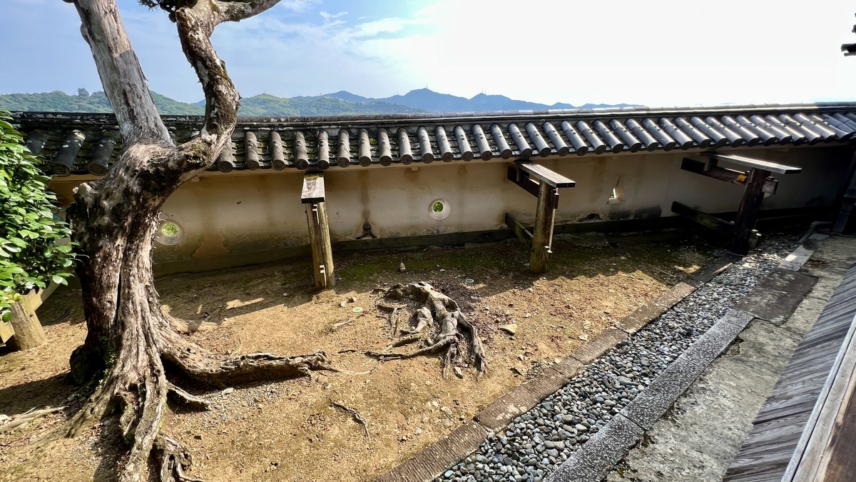 View from the veranda. The outer wall features loopholes for observing and defending.