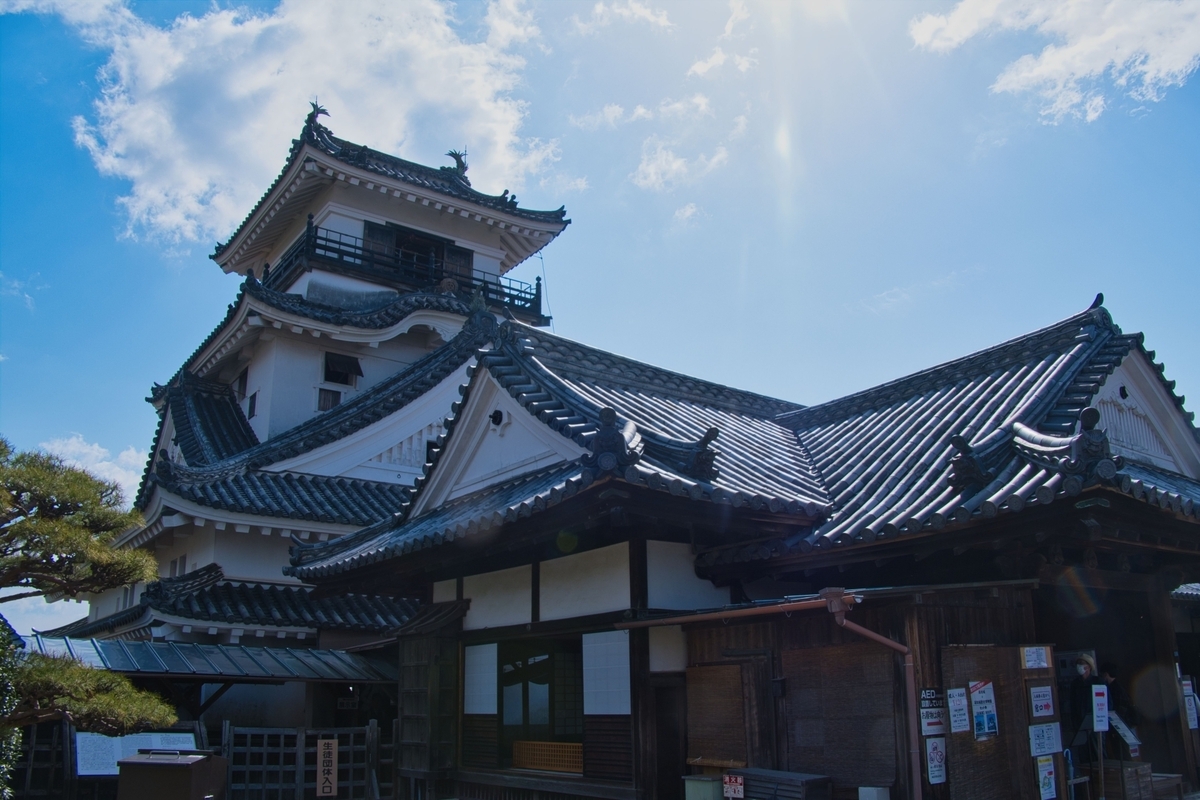 Exterior view showing Kaitokukan and the keep side by side.