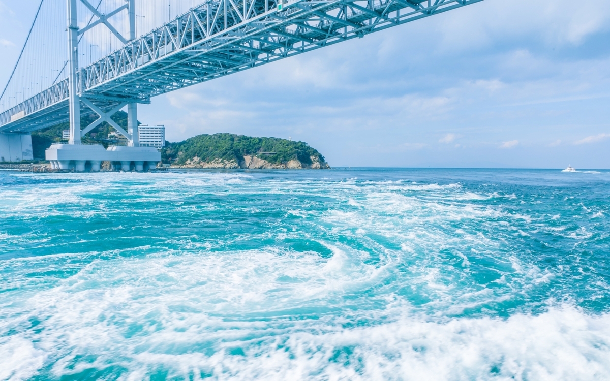 大鳴門橋下旋轉的鳴門海峽漩渦景觀
