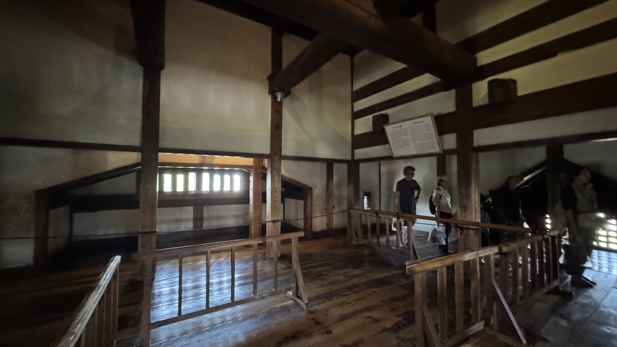 Wooden beams and open space inside the fifth floor hall