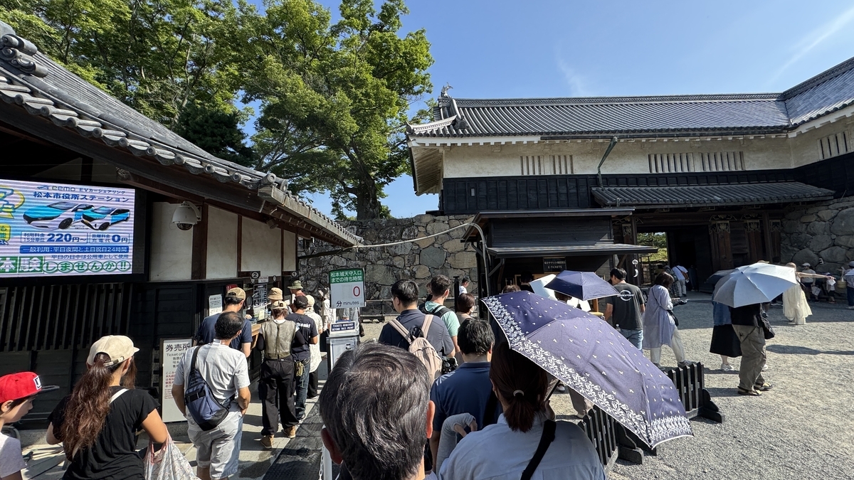 Crowd of tourists waiting in line in front of Koraimon Gate