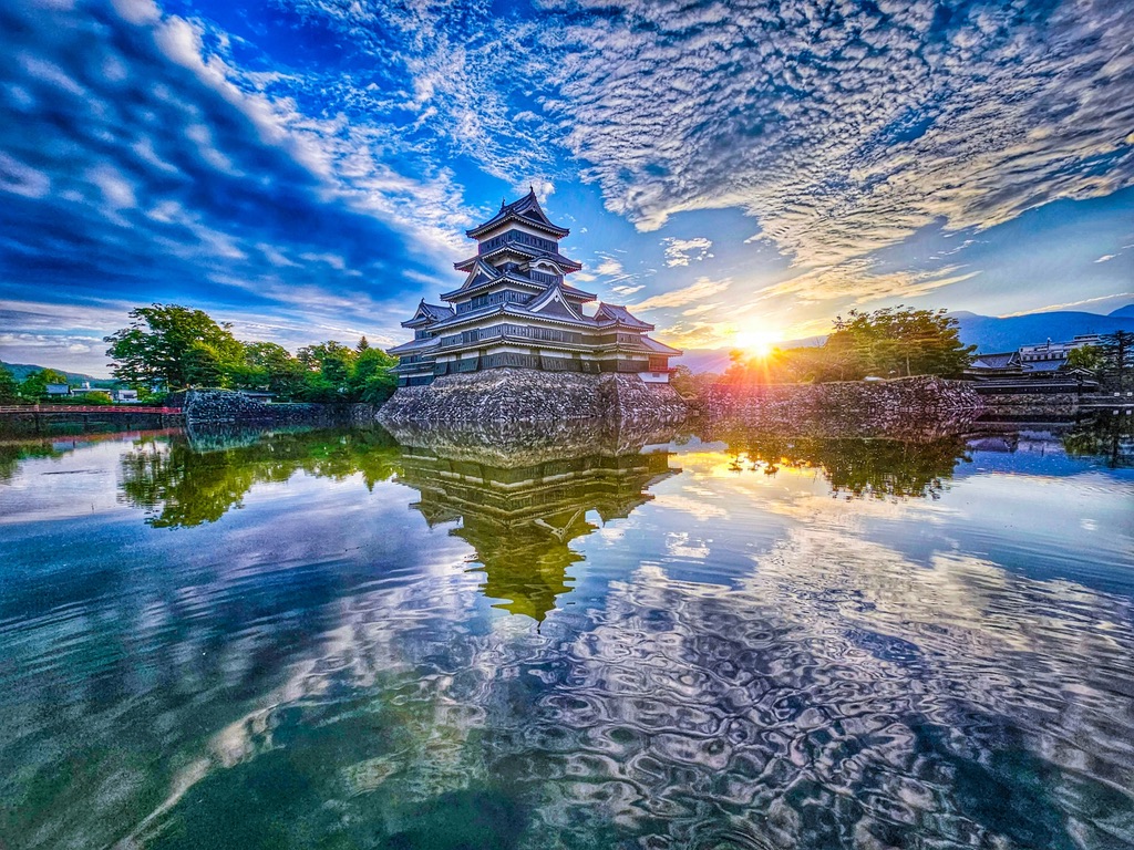 Keep glowing in sunset light and clouds, reflected on the water