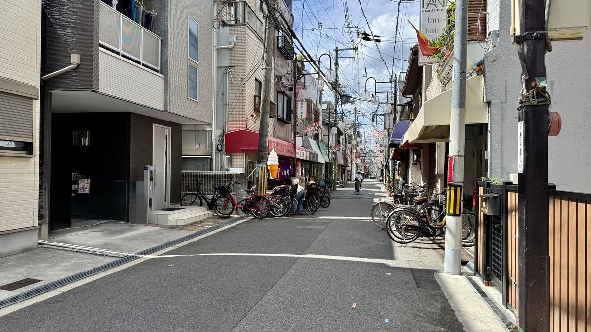 Street view of Hanazonochō Shopping Street with Ichifuku among the row of buildings