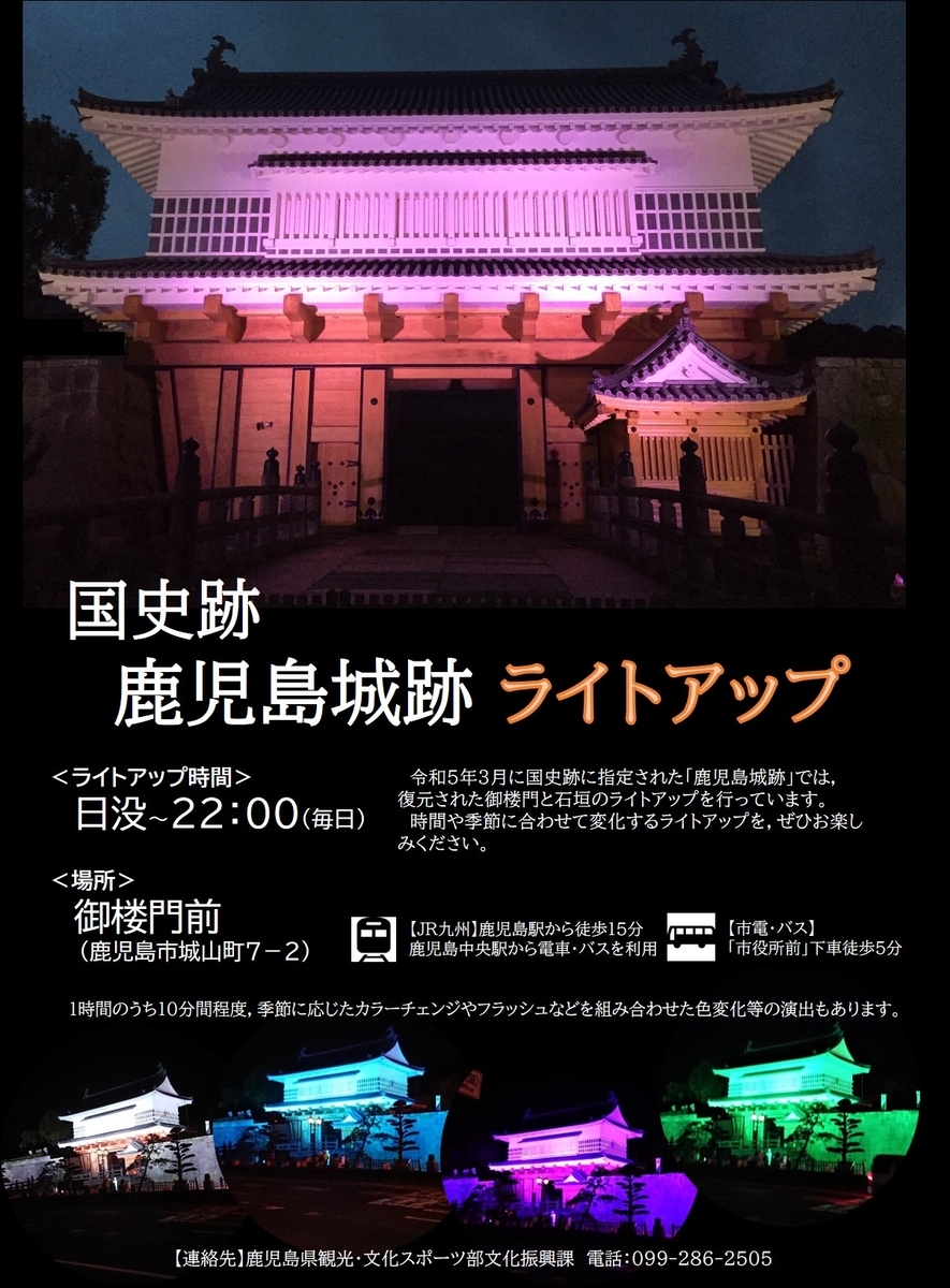 Night view of illuminated Goromon Gate and stone walls glowing in warm light