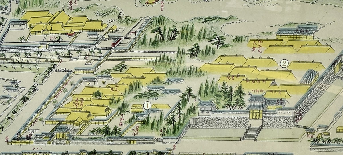 Old map illustration depicting Kagoshima Castle’s palace-style layout without a main keep