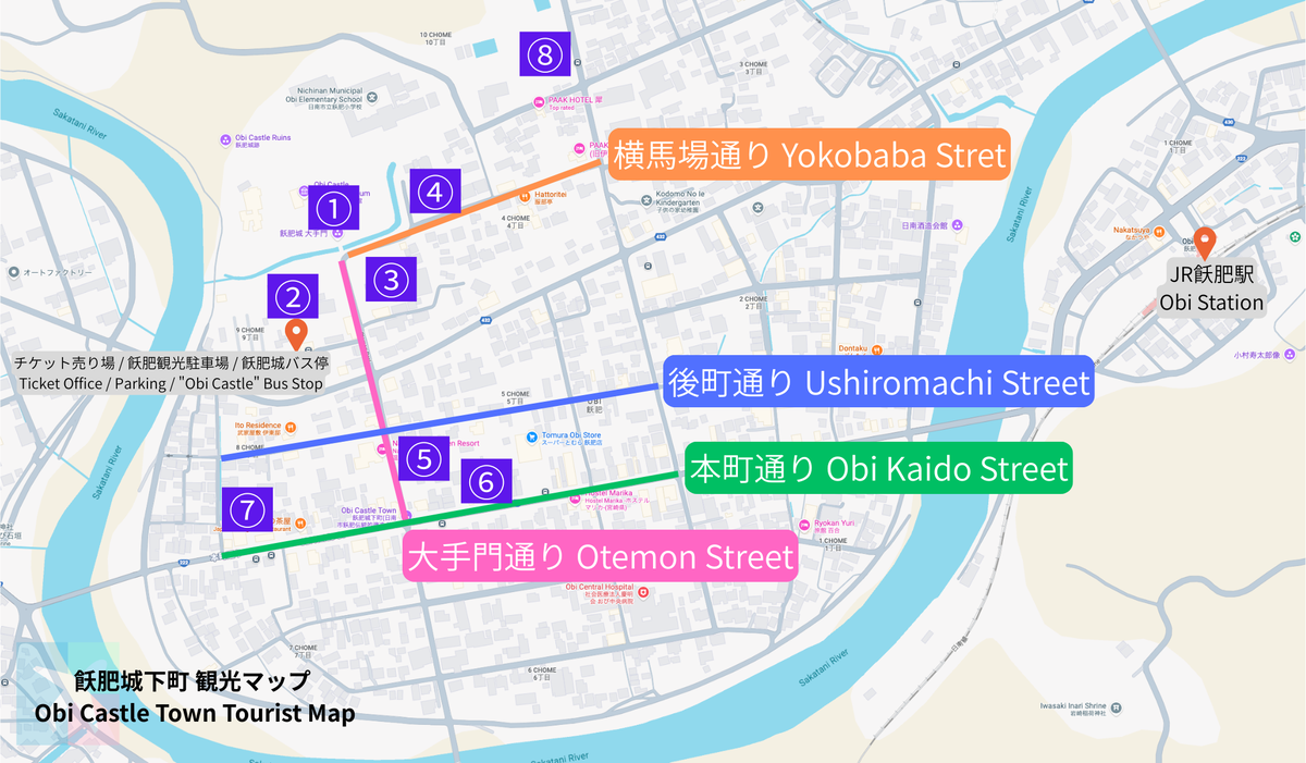 오비 성하마을의 주요 명소를 나타낸 지도 이미지