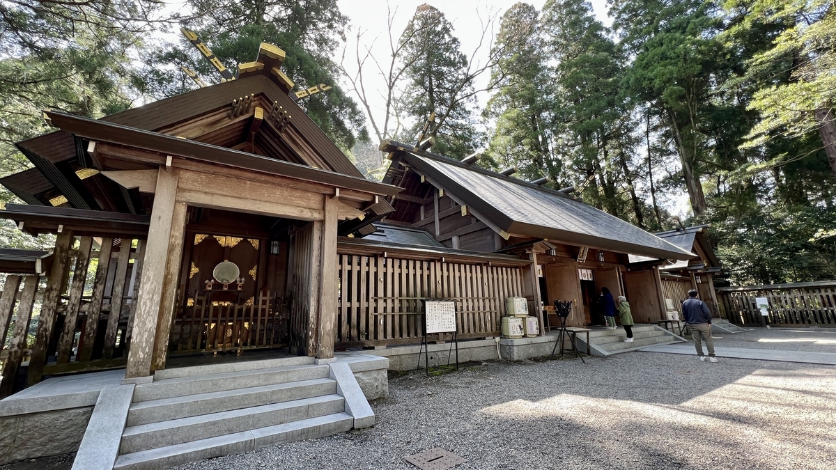 西本宫境内的社殿和往来的参拜者