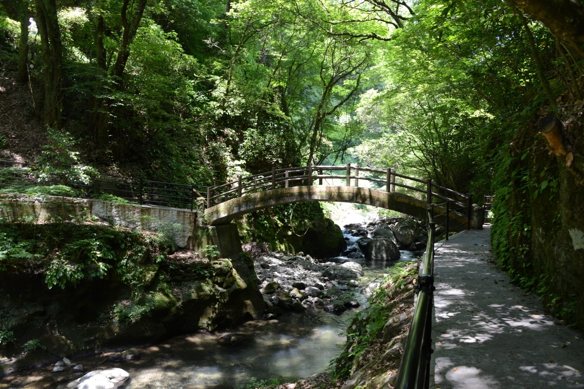 跨越岩户川的桥梁和通往天安河原的步道