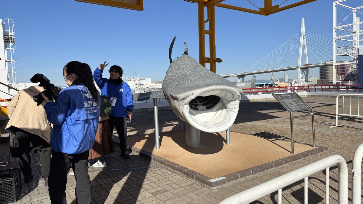 카이유칸 입구에서 방문객을 맞이하는 대형 고래상어 조형물