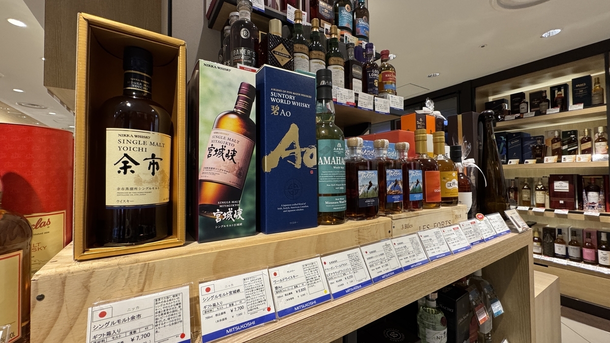 銀座三越のジャパニーズウイスキー棚