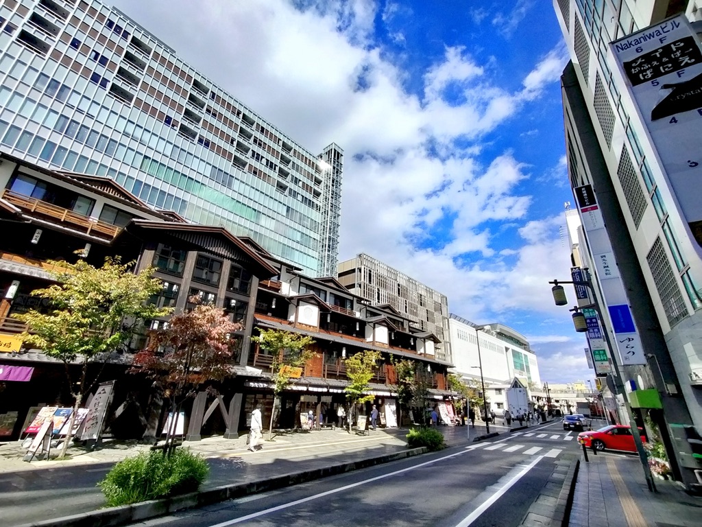 อาคาร Odawara Shin-Jokamachi และทาวเวอร์ของ Minaka Odawara เรียงตัวริมถนน