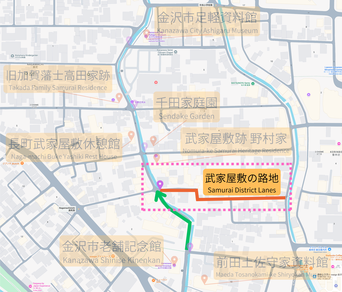 第二座桥附近铺展的武家宅邸小巷区域地图