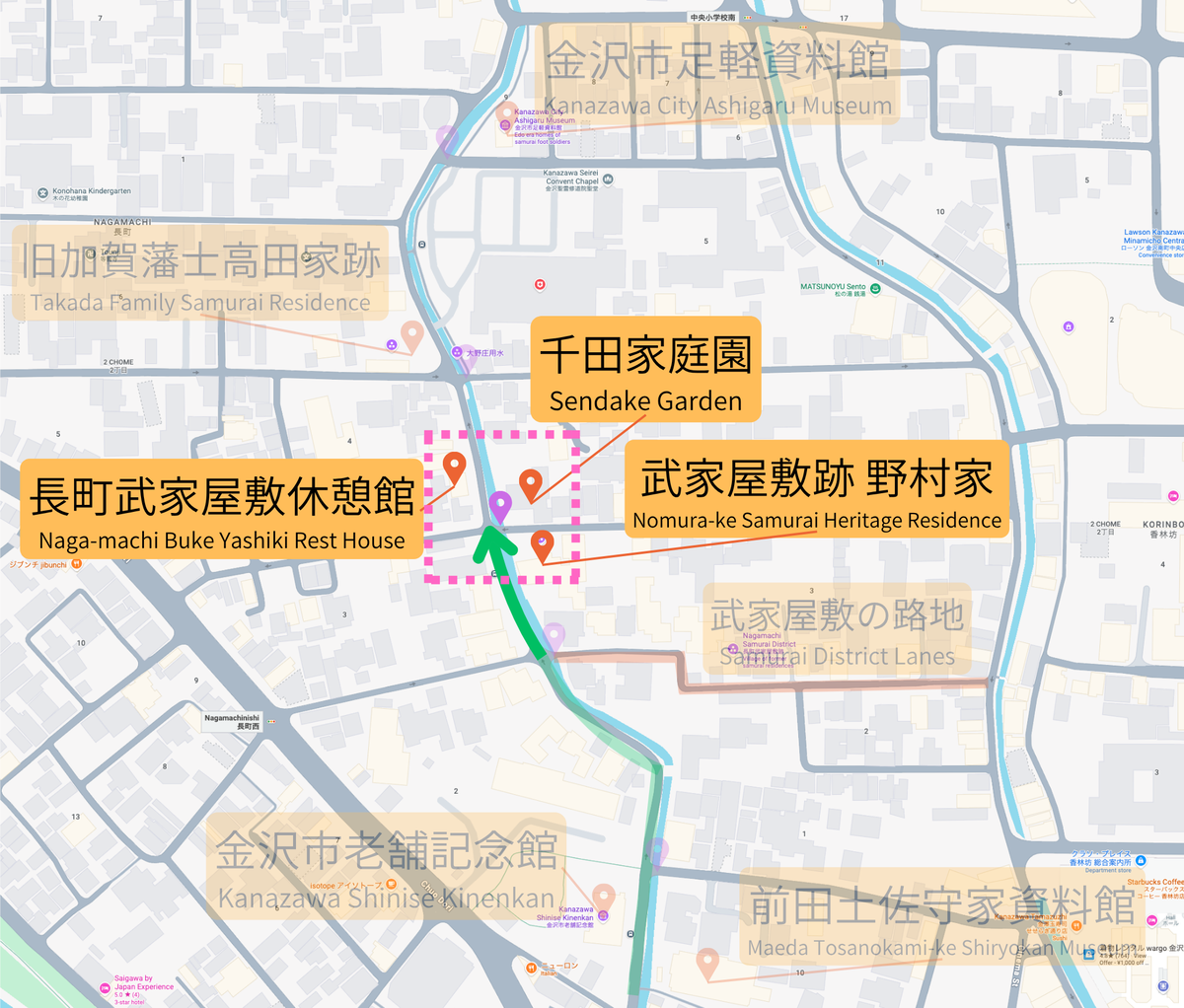 第三座桥附近的休息馆、野村家与千田家庭园地图