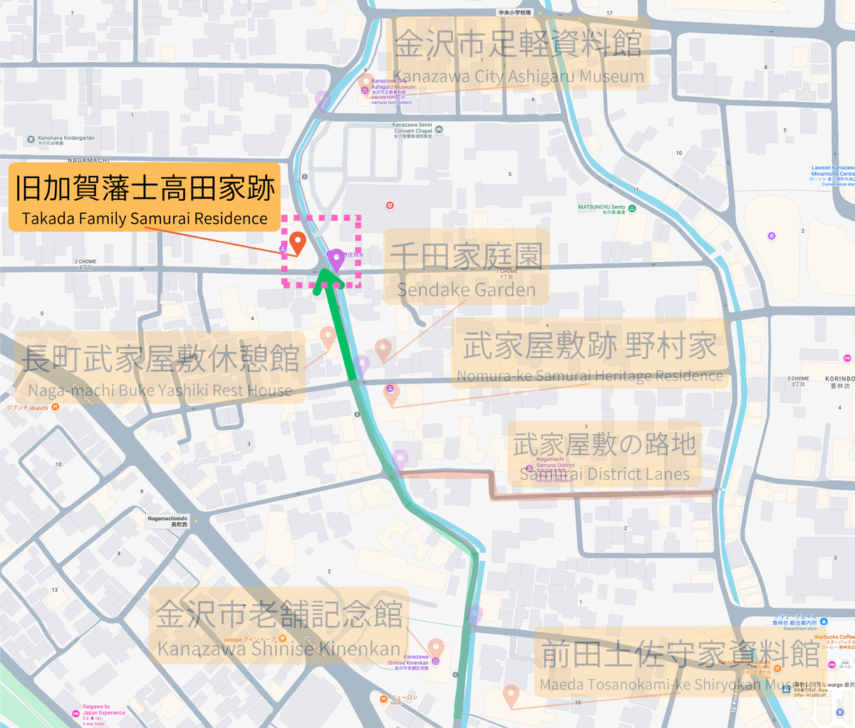第四座桥附近旧加贺藩士高田家迹的地图