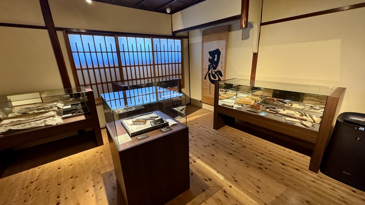 The weapons and armor exhibition room on the second floor of the Ninja Weapon Museum