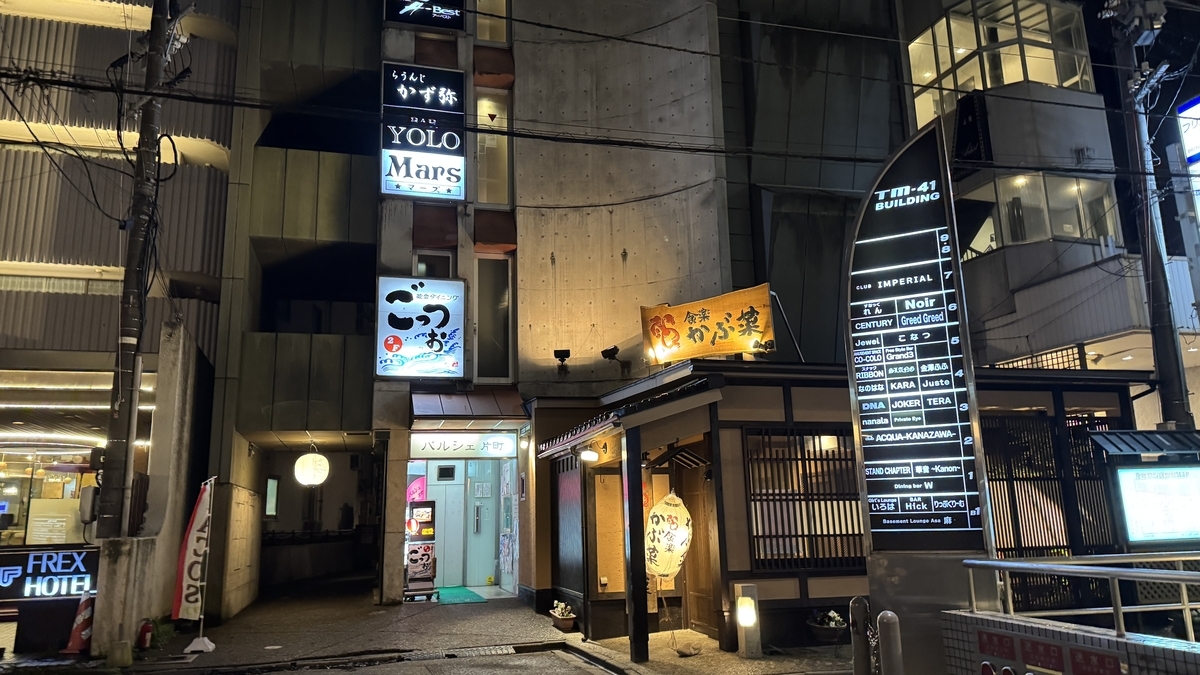 居酒屋与酒吧招牌林立的片町综合商业楼